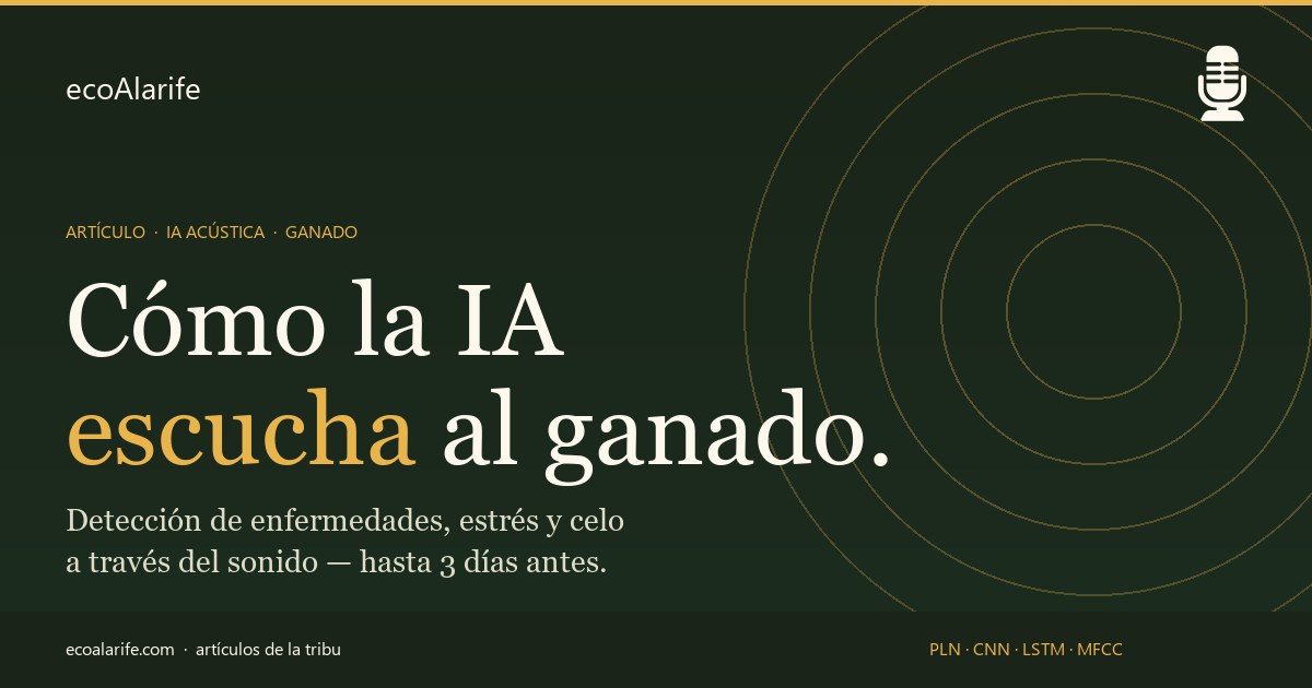 IA acústica · ecoAlarife — Cómo la inteligencia artificial escucha al ganado: detección de enfermedades, estrés y celo a través de micrófonos y sensores acústicos